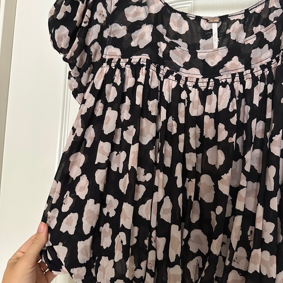 Free People Meg’s leopard print crop top black pink bubble hem mesh - Picture 8 of 10